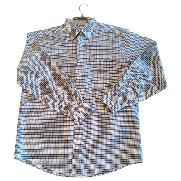 LL Bean Traditional Fit Button Shirt Men's SZ 16 Blue White Check Long Sleeve - Picture 6 of 16